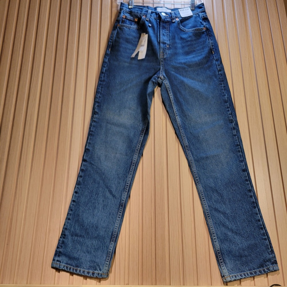 Topshop Editor Straight Leg Jeans Blue High Rise Tall 28x36 NWT 30A38SMDT